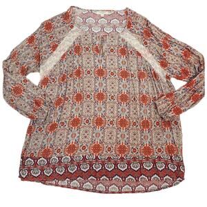 Umgee Top M Cottage Core Lace Peasant Boho Floral Long Sleeve India Womens Tunic
